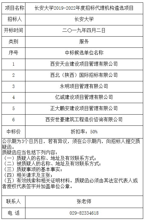 長安大學(xué)2019-2022年度招標(biāo)代理機(jī)構(gòu)遴選項目